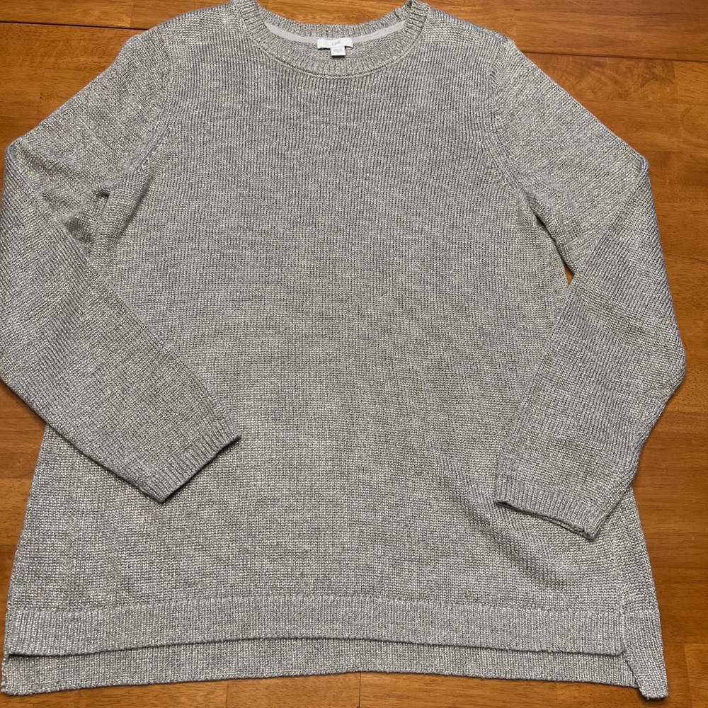 J. Jill Womens Crew Neck Sweater Size Medium Gray Silver Metallic Holiday